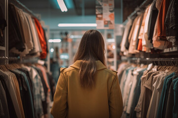 Vue de dos d'une femme faisant du shopping dans un magasin » IA générative