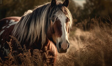 Close Up Photo Of Clydesdale, Heavy Draft-horse Breed In Its Natural Habitat. Generative AI