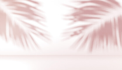 Wall Mural - blurred shadow of palm leaves on a wall with red ligth. abstract minimal background for a product pr
