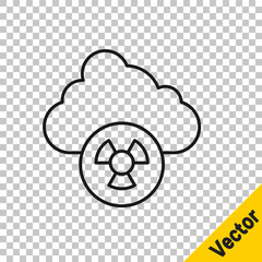 Sticker - Black line Acid rain and radioactive cloud icon isolated on transparent background. Effects of toxic air pollution on the environment. Vector