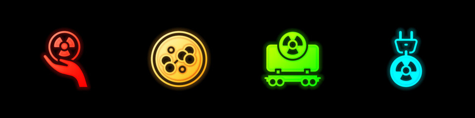 Poster - Set Radioactive, Molecule, cargo train and Radiation electrical plug icon. Vector