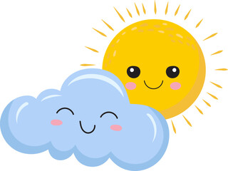 sun and cloud in doodle style isolated vector