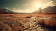 Global warming and drought. thirst. post apocalyptic world. realistic lanscape photography dsrl. Generative AI
