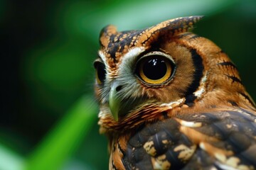 Poster - close-up view of an owl with a blurred background. Generative AI