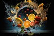 water splash with fruits