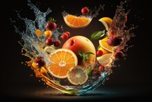 Water Splash With Fruits