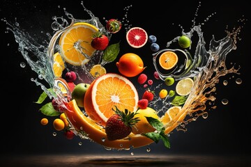 Wall Mural - water splash with fruits