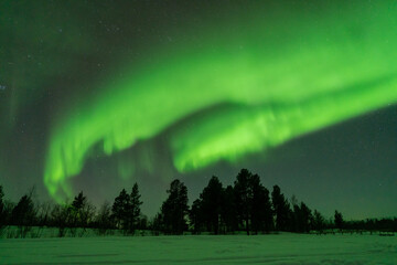 Wall Mural - northern lights aurora borealis lapland night landscape