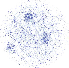 Abstract polygonal communication network, technology wireframe, connected lines and dots, globe model background 