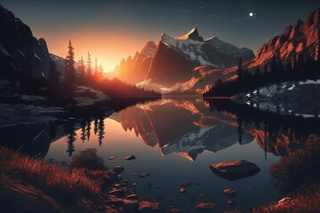 Wall Mural - Gorgeous alpine sunset. Generative AI