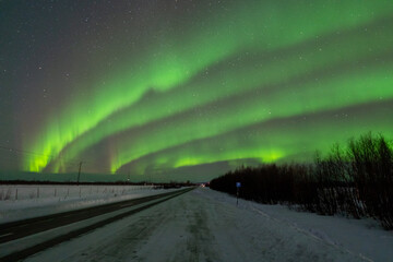 Wall Mural - northern lights aurora borealis lapland night landscape