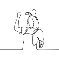 Wall Mural - continuous line drawing of young woman wear clothes bunny doing winner gesture celebrate 