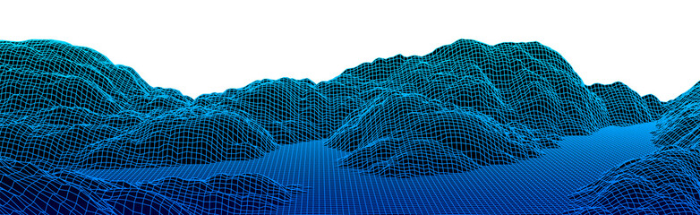 Poster - Neon grid landscape with old 80s arcade game style for New Retro Wave party banner or 80s revival music album cover