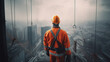 Construction worker on skyscraper building site, Generative AI illustration