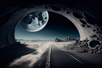 Space planet landscape, cosmic game seamless background, alien fantasy asteroid surface, stars. Futuristic night neon sky banner, rocks, sci-fi environment wallpaper.  Generative AI