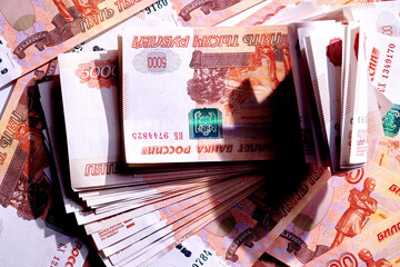 Russian rubles five thousandth banknotes background