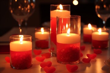 Wall Mural - Heart Candles, Valentines Dinner. Generative AI