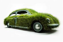 Classic Car Surrounded By Green Grass. Generative AI. Eco-friendly Concept