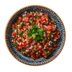 Wall Mural - Pico De Gallo On A White Ornate Round Smooth Plate On Isolated Transparent Background Mexican Food. Generative AI