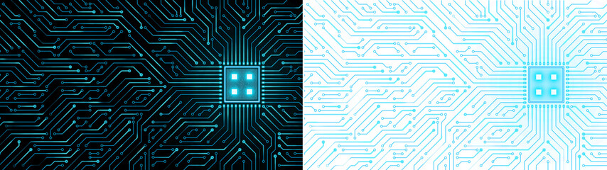 Wall Mural - Circuit board background. Electronic computer hardware technology. chip cpu processor with blue glow futuristic design transparent background