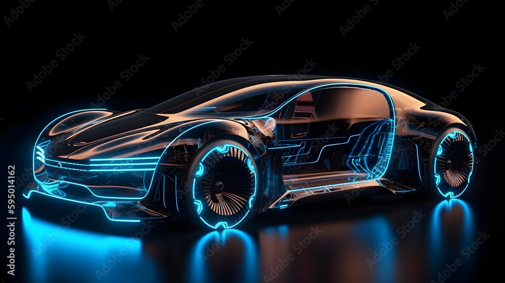 hologram futuristic electric car ,generative ai Stock Illustration ...
