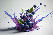 illustration of fresh blueberry fruit with water splash on white background