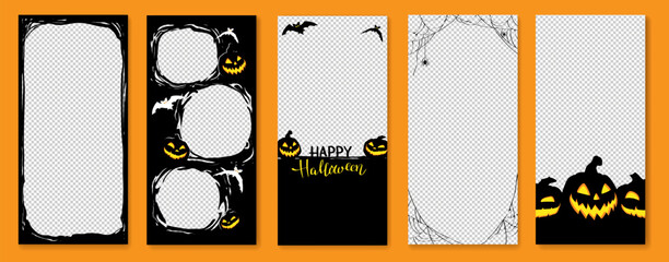 Happy Halloween stories template for phone photo. Business card with halloween story. Social media pack vector.
