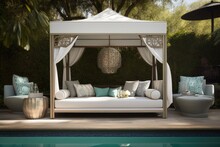 Glamorous Poolside Cabana With Chaise Lounge And Cocktail Shaker, Created With Generative Ai