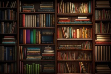 bookshelf filled with worn and tattered books, a cozy and inviting atmosphere, created with generative ai
