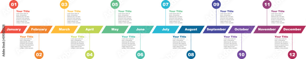 Timeline Work Process Flow Presentation timeline business infographic template for 12 months, 1 ...