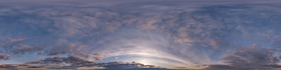 Wall Mural - sunset skydome with evening clouds as seamless hdri 360 panorama view in spherical equirectangular f