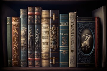 Wall Mural - a bookshelf filled with hardback classics, created with generative ai