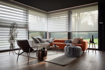 window with automated blinds and curtains, providing maximum privacy and light control, created with generative ai