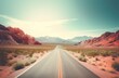 Road leading to the horizon in a desert area. Generative ai.