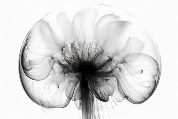 Poster - Abstract illustration of a beautiful natural floral shape in transparency, isolated over a clean background. Generative AI