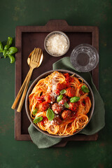 Wall Mural - spaghetti with meatballs and tomato sauce, italian pasta