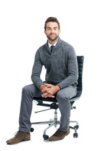 Business Man, Professional And Portrait With Smile For Recruiting Sitting On A Chair. Happiness Executive Manager And Smiling For Recruit, Hire Or Startup Isolated On Transparent, Png Background