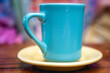 Blue Coffee Cup with yellow saucer