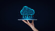 cloud computing icon and table for technology cloud computing for data transmission, database, data storage, and backup. Networking and Internet service concept. Futuristic business network concept.