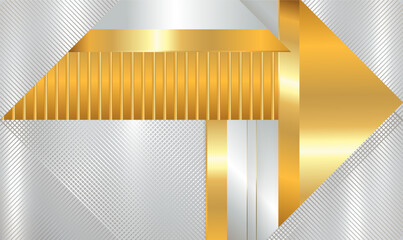Poster - abstract white silver and gold triangles with gold stripes luxury style background. 3d modern luxury