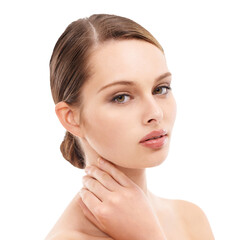 portrait, face skincare and beauty of woman isolated on a transparent png background. natural, makeu