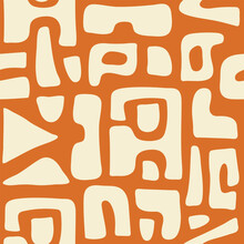 Abstract Seamless Pattern With Beige Organic Cut Out  Shapes On A Orange Background. Trendy Vector Collage.