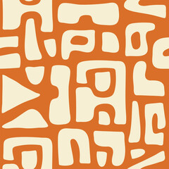 Leinwandbilder - Abstract seamless pattern with beige organic cut out  shapes on a orange background. Trendy vector collage.