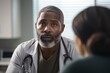© bluebeat76 - Black doctor talking to a patient in an exam room. Generative Ai.