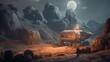 © yj - small outpost on an alien planet, game concept art style. generative AI