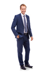 Happy corporate, portrait and man isolated on a transparent png background in a suit. Male entrepreneur, professional business worker or confidence in career, smile or pride from confident salesman