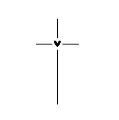 Wall Mural - Vector isolated one single simplest cross with little heart in center colorless black and white contour line easy drawing