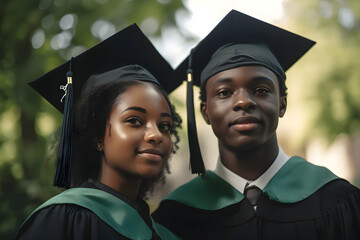university graduates in graduation caps, African American boy and girl smiling, Generative AI 5