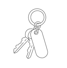 Wall Mural - vector isolated one single bunch of two keys with keychain colorless black and white contour line ea