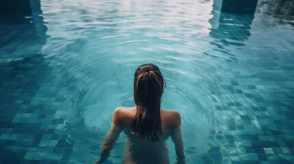 Woman in swimming pool. AI